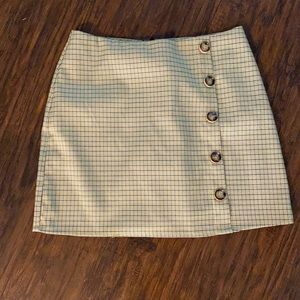 Green plaid button mini skirt